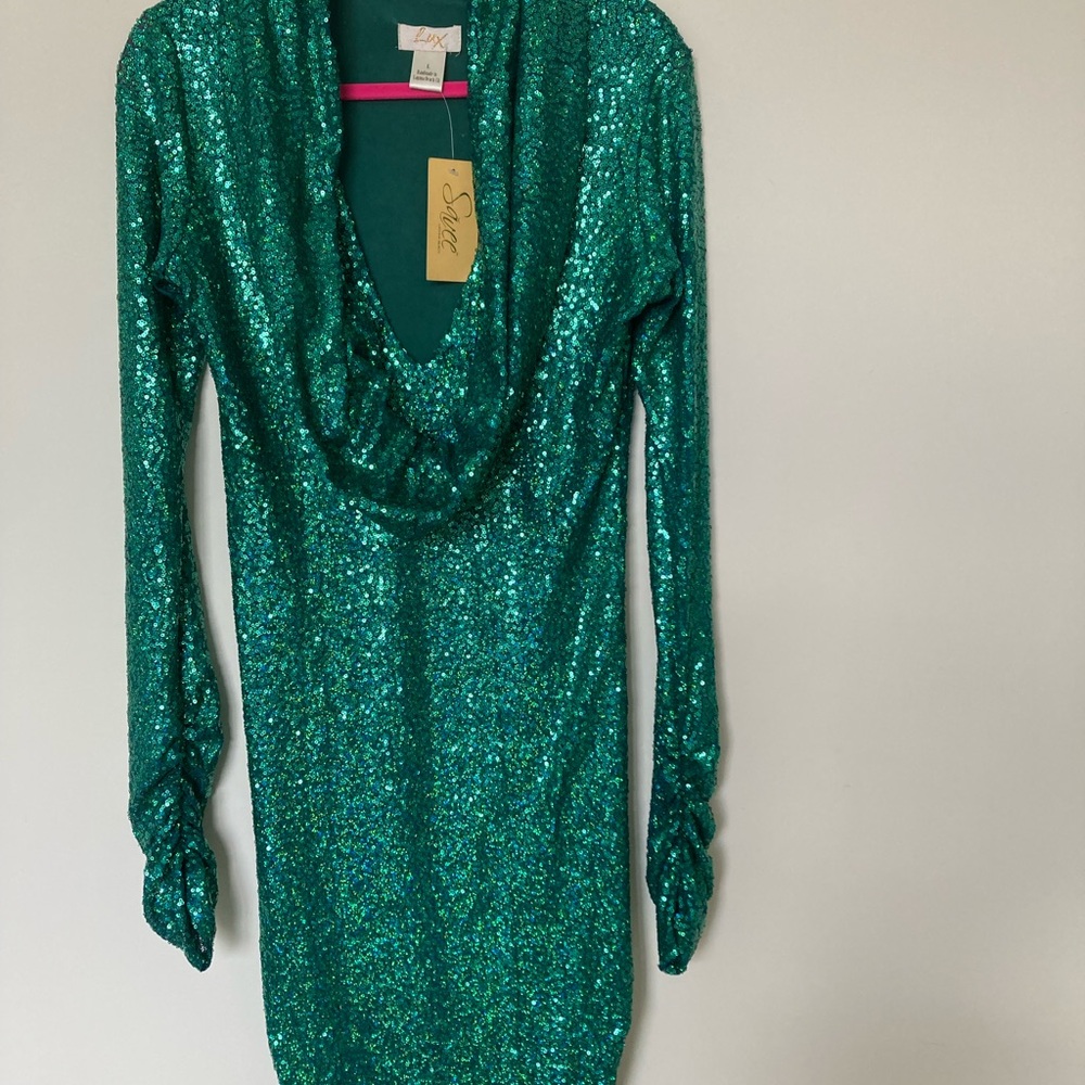 Emerald Green Sequin Long Sleeve Bodycon Dress